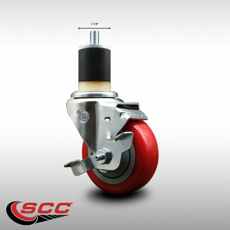 Service Caster 3.5'' SS Red Poly Swivel 1-7/8'' Expanding Stem Caster with Brake SCC-SSEX20S3514-PPUB-RED-TLB-178